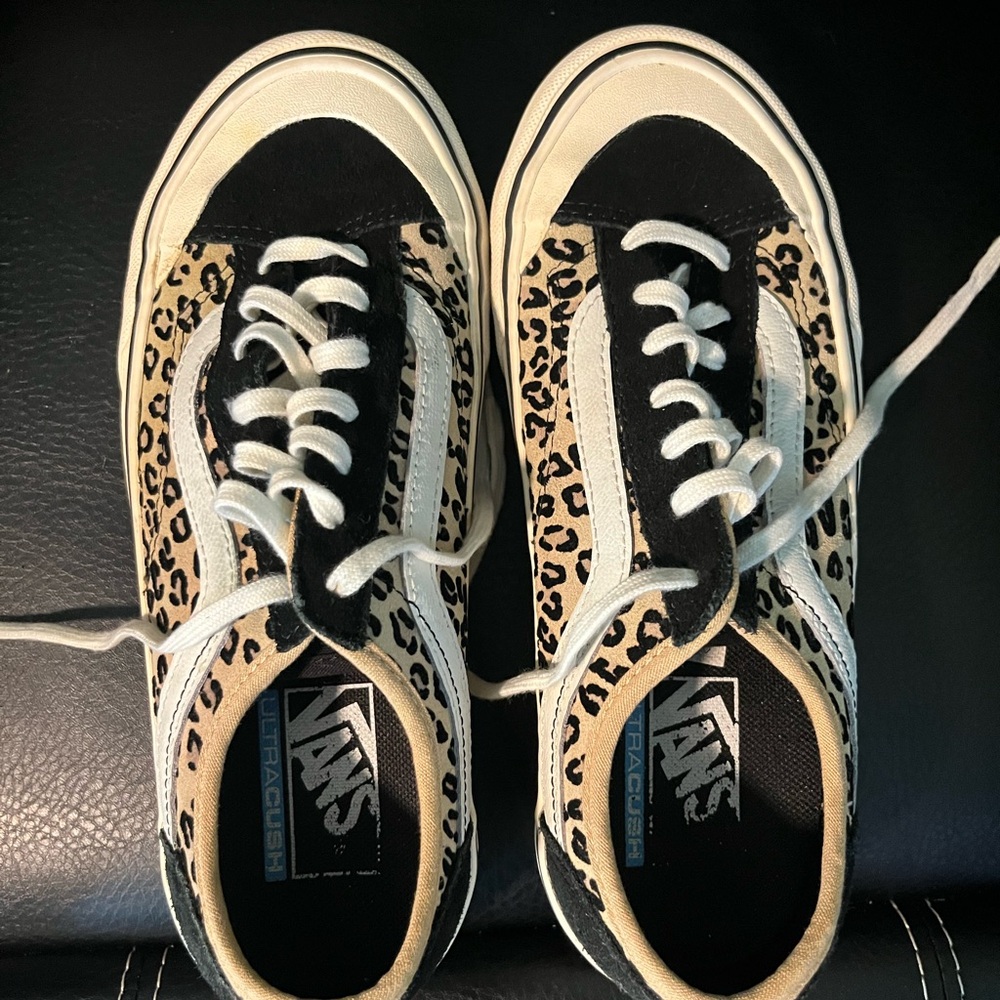 Vans Leopard Pattern Sneakers with Black and Tan Accents